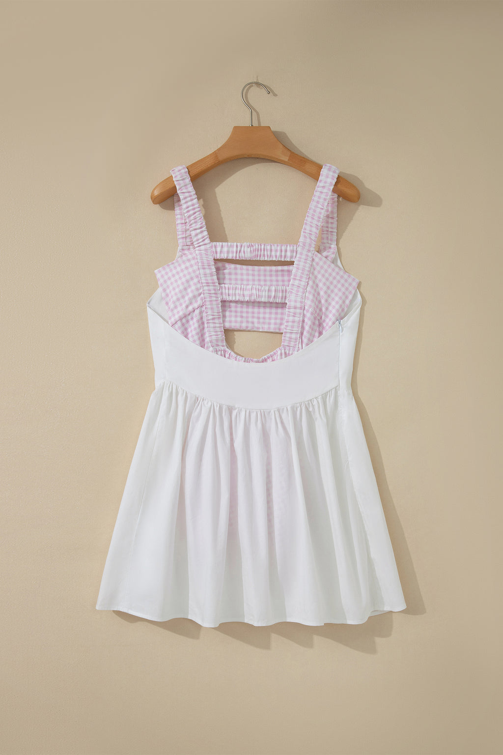 Yellow Cream Faux Two Piece Gingham Contrast Patchwork Loose Mini Dress