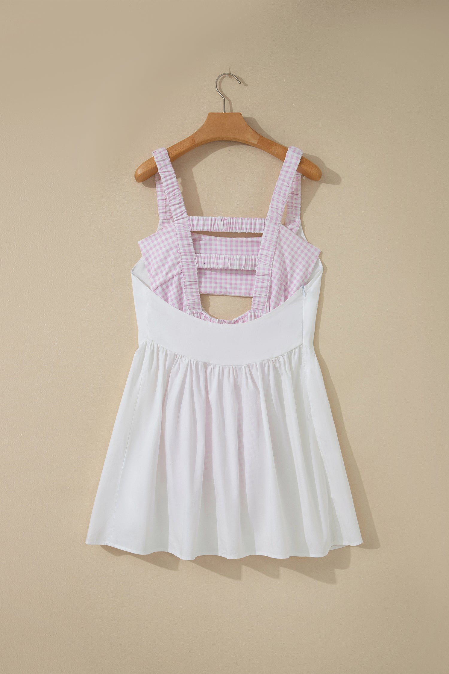 Yellow Cream Faux Two Piece Gingham Contrast Patchwork Loose Mini Dress