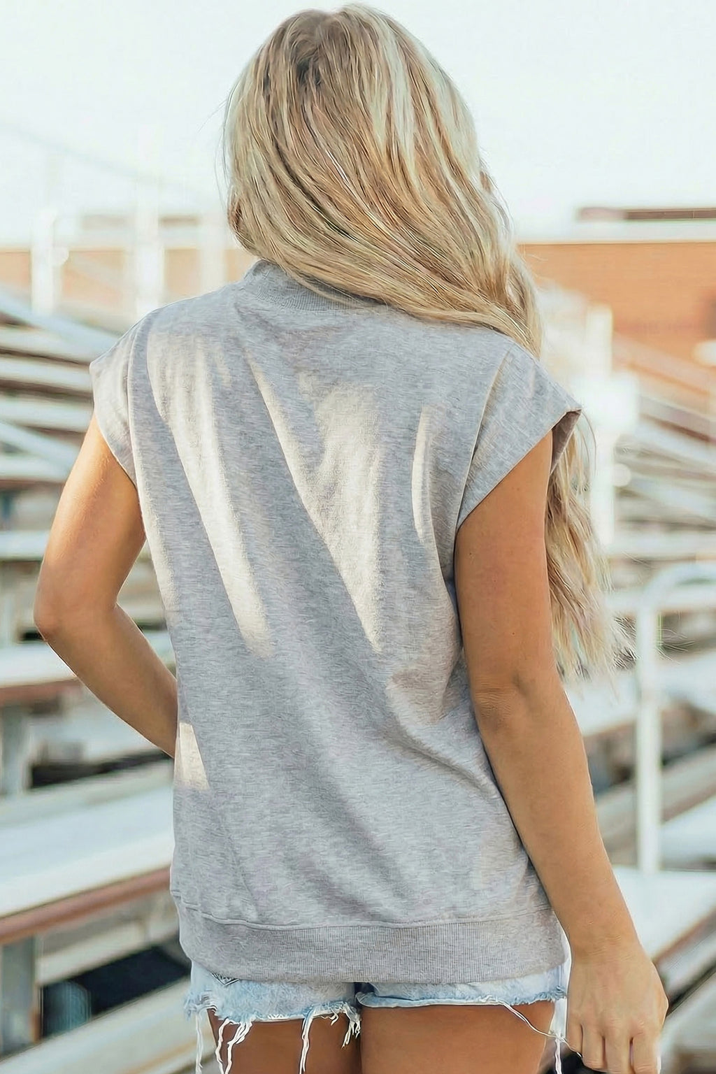 Black Solid Color High Neck Cap Sleeve Loose Top