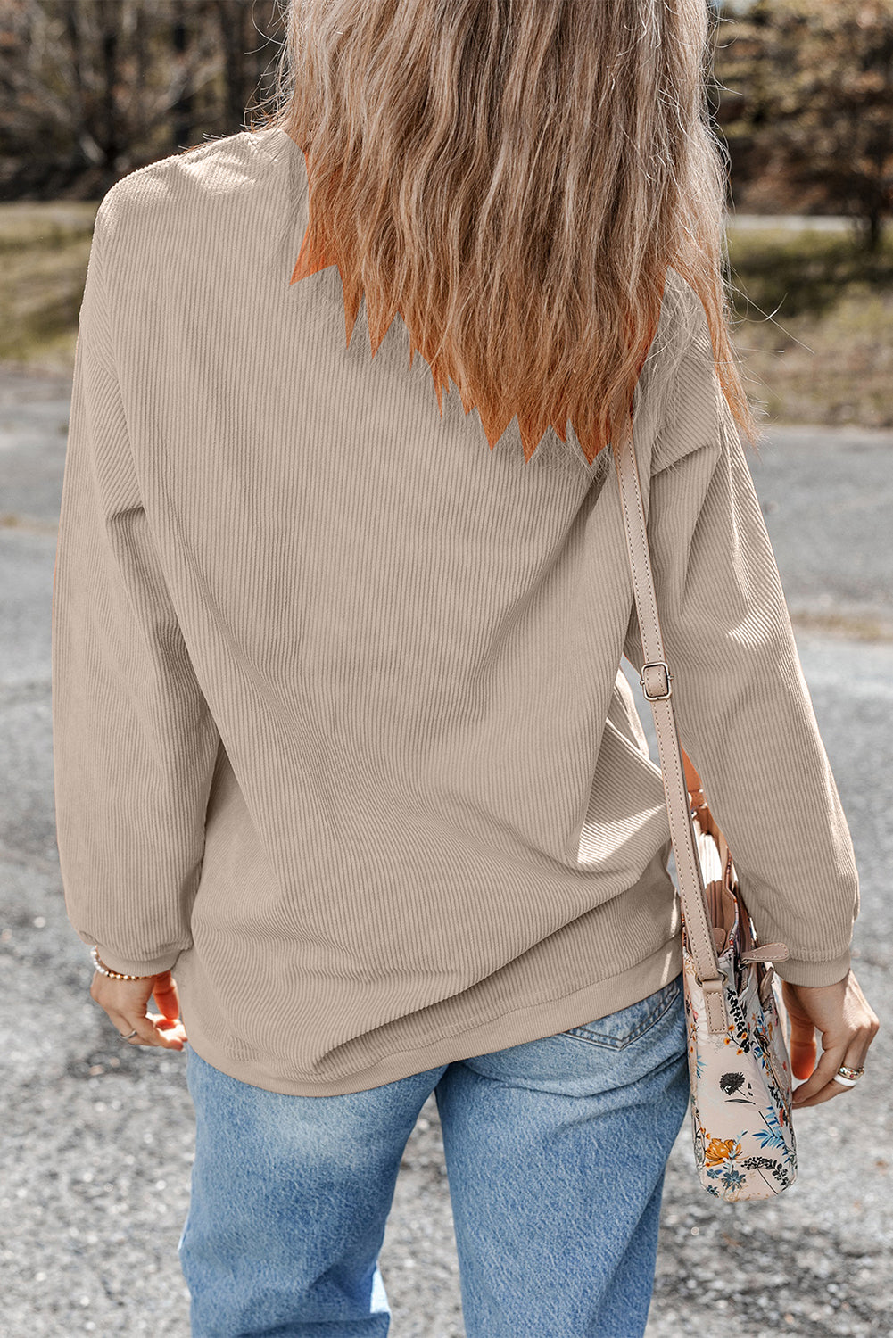 Orange Plain Drop Sleeve Crinkle Rib Oversized Sweatshirt