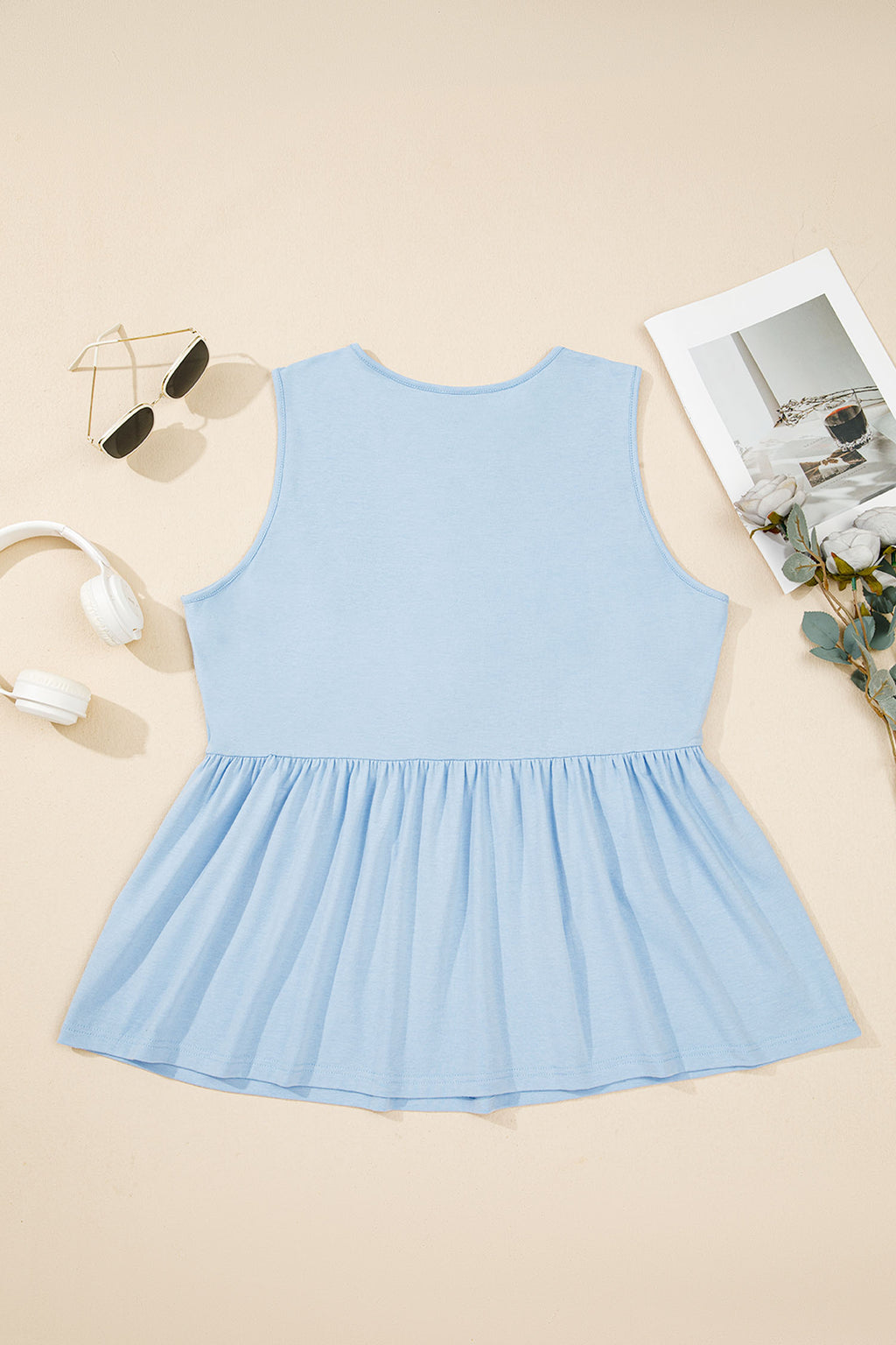Black Plus Size Solid Color Bow Tie Peplum Tank Top