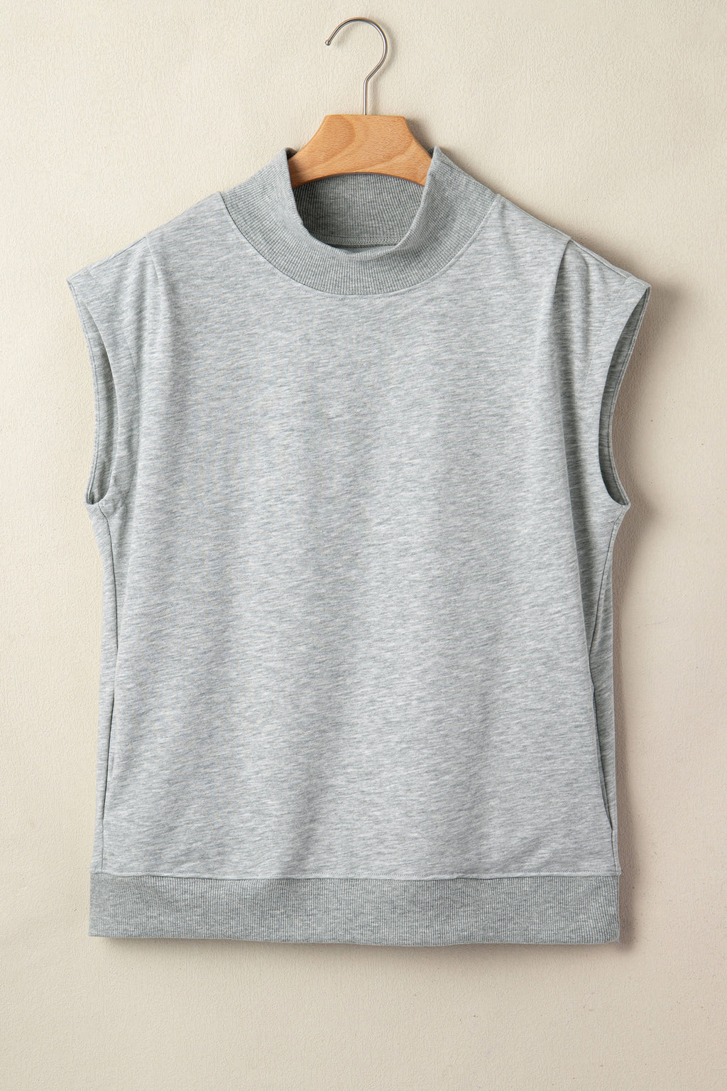 Black Solid Color High Neck Cap Sleeve Loose Top