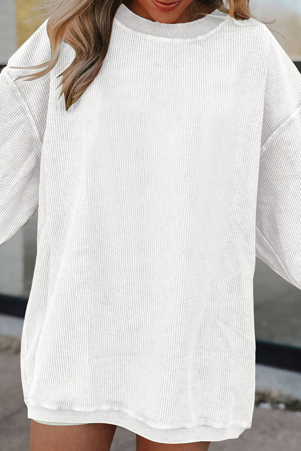 Orange Plain Drop Sleeve Crinkle Rib Oversized Sweatshirt