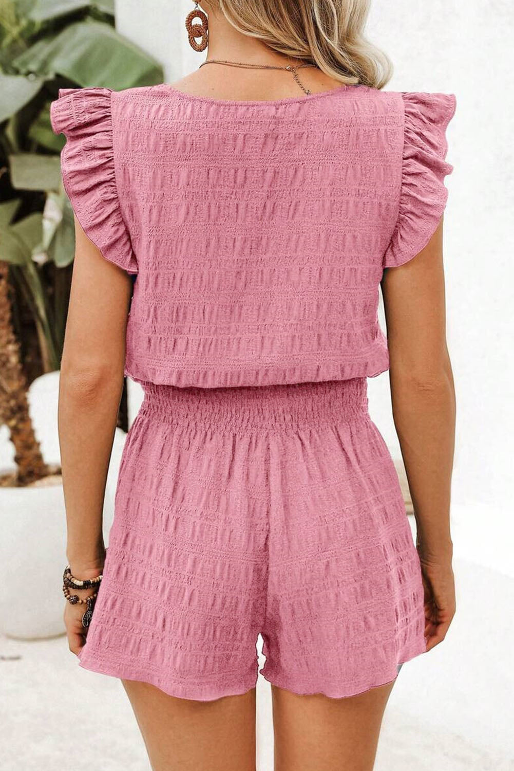Black Textured Square Neck Top and Shirred High Waist Shorts Set