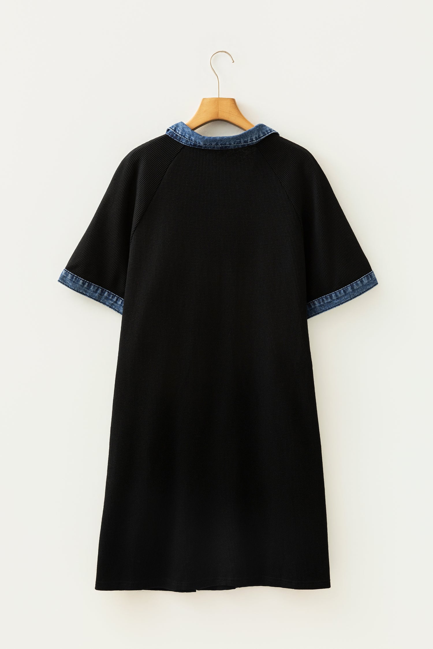 Black Colorblock Denim Collar Short Sleeve Plus Size Shift Dress