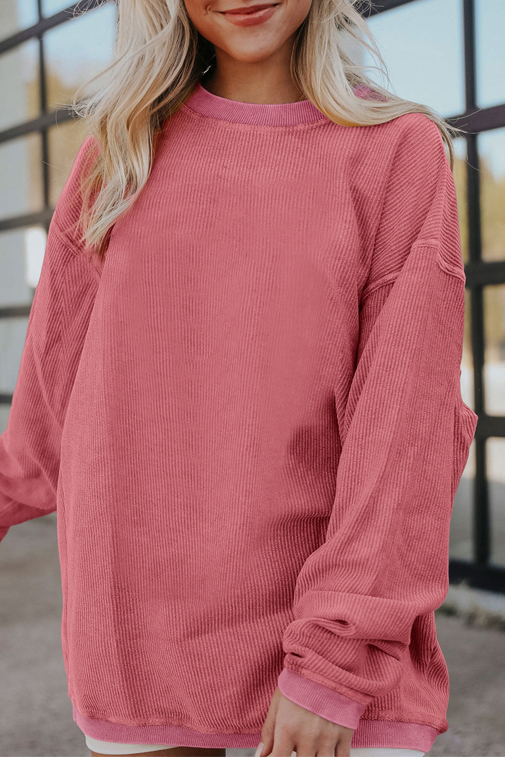 Orange Plain Drop Sleeve Crinkle Rib Oversized Sweatshirt
