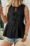 Black Plus Size Solid Color Bow Tie Peplum Tank Top