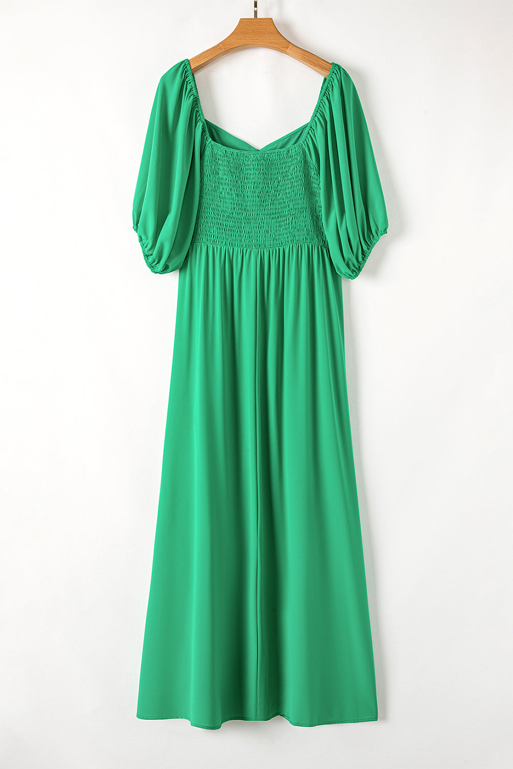 Bright Green Ruched Front Puff Sleeve Plus Size Dress