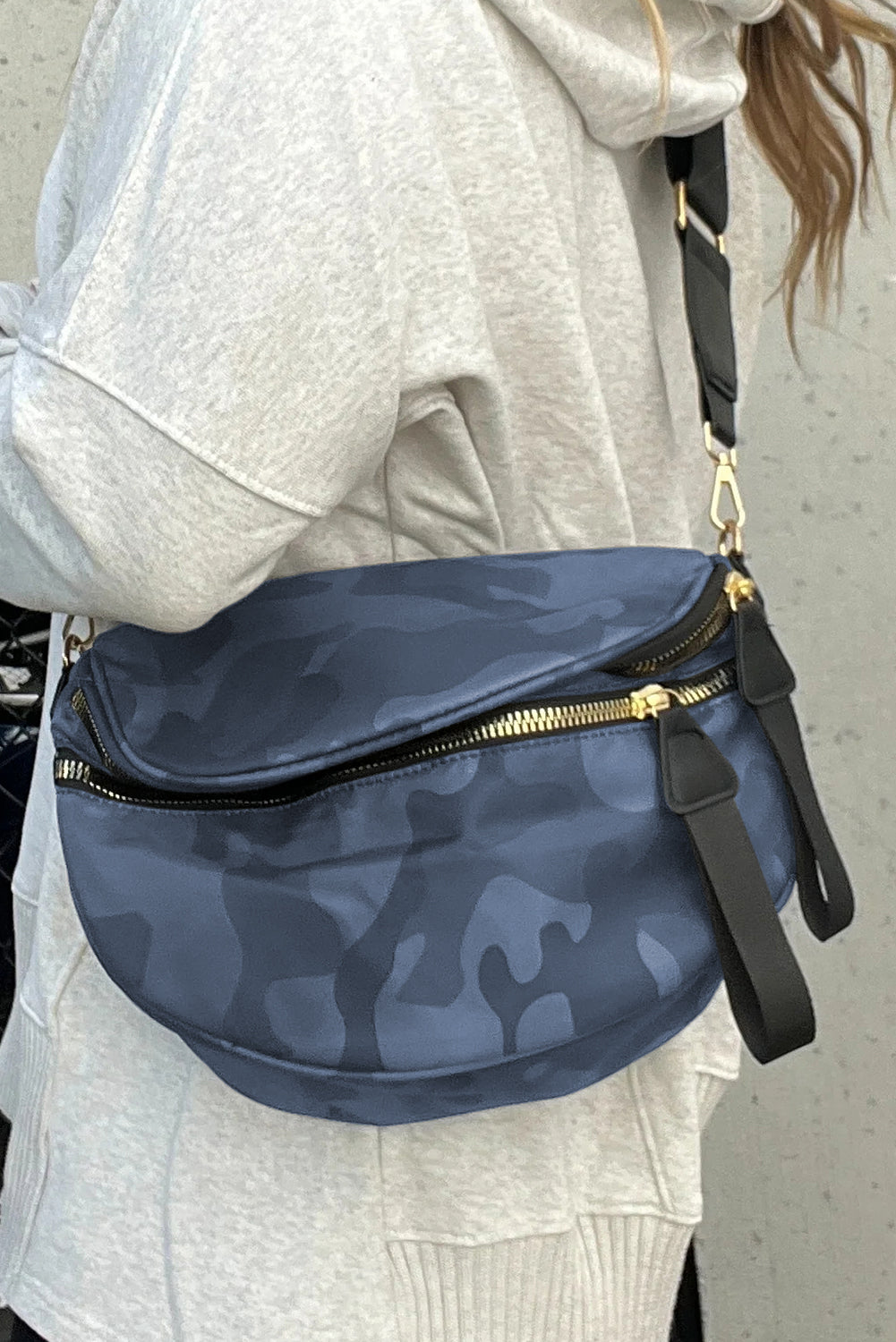 White Abstract/ Camouflage/ Polka Dot/ Leopard Print Double Zip Fashion Crossbody Bag