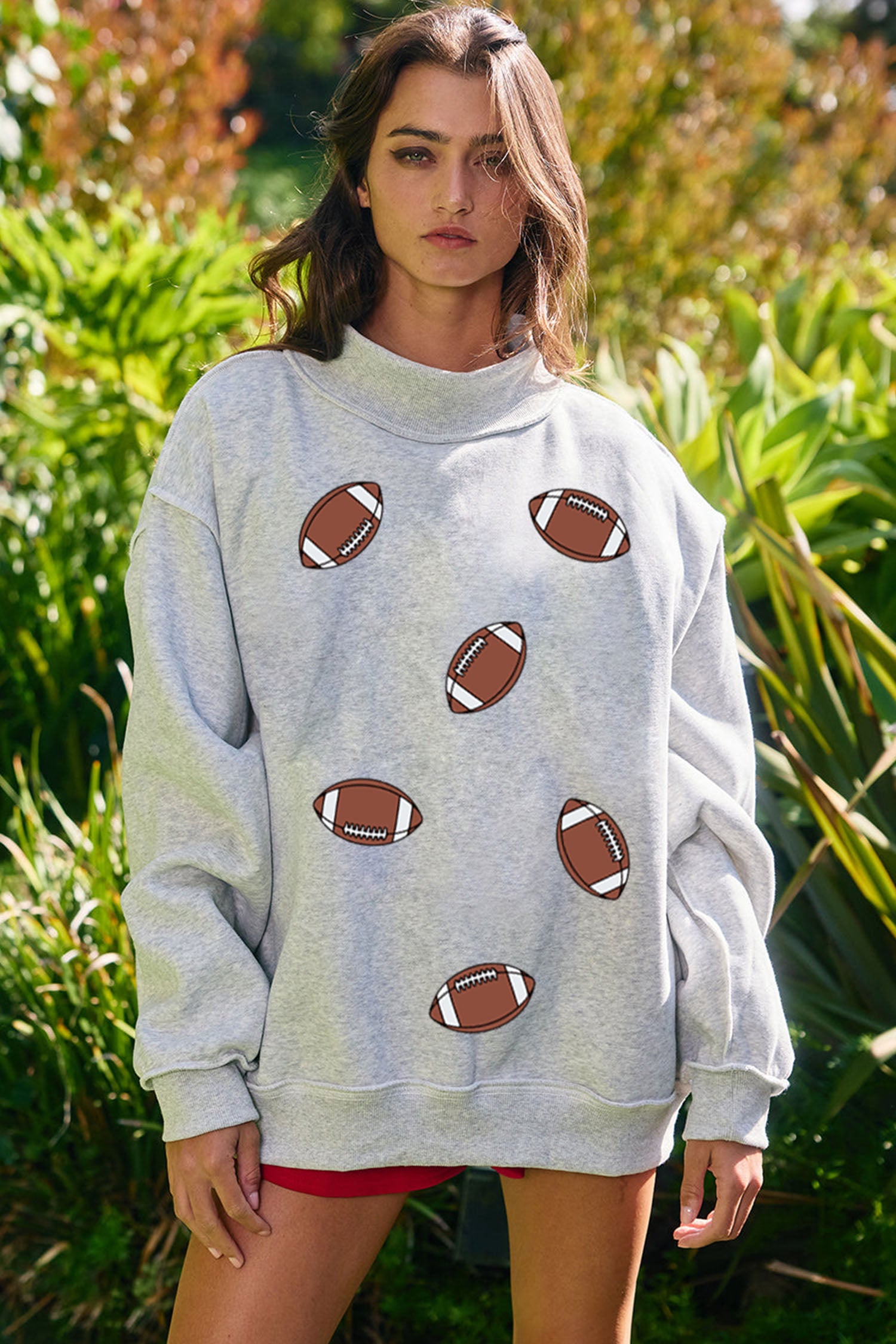 Light Grey Rugby/ GAME DAY Double Side Print Reversible Baggy Sweatshirt