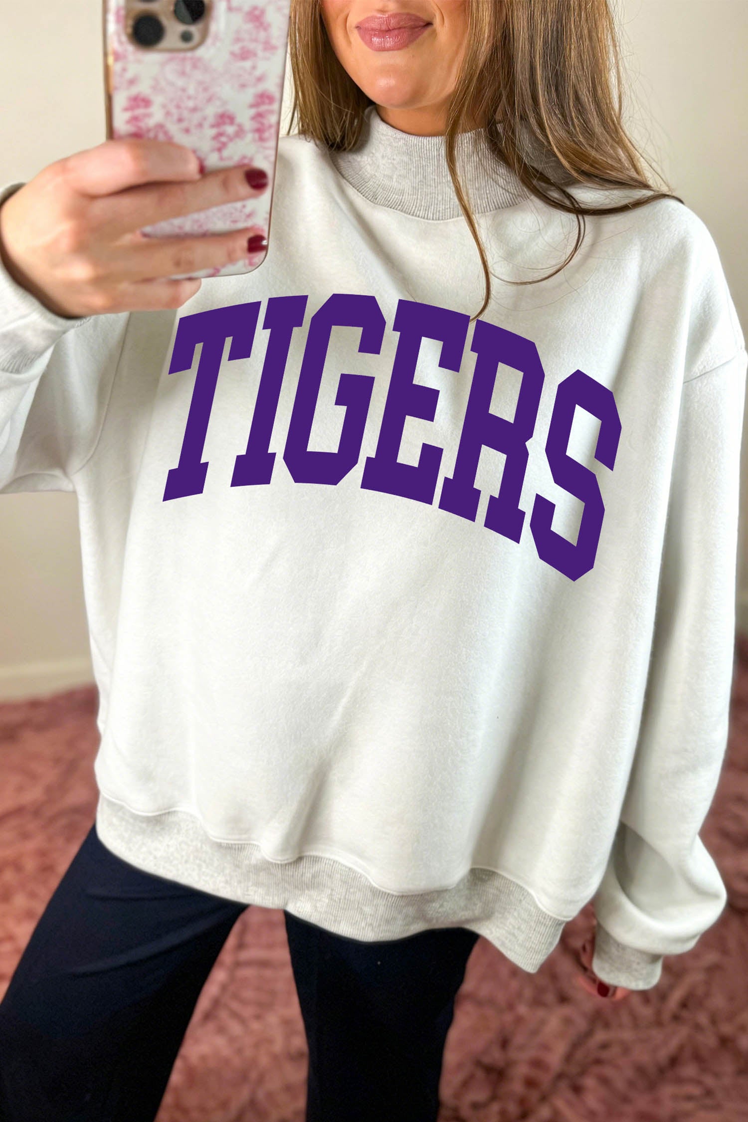 Light Grey LOUISIANA/ TIGERS Double Side Printed High Neck Reversible Sweatshirt