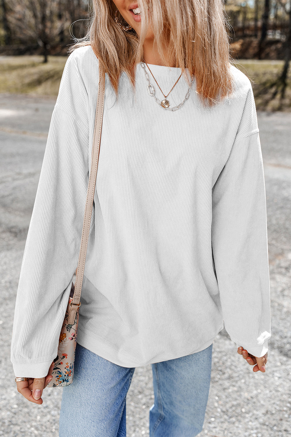Orange Plain Drop Sleeve Crinkle Rib Oversized Sweatshirt