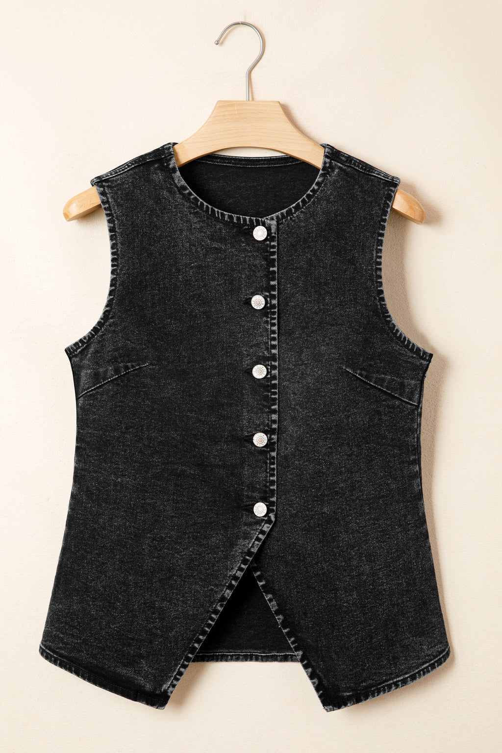 Myosotis Buttoned Front Slit Denim Vest