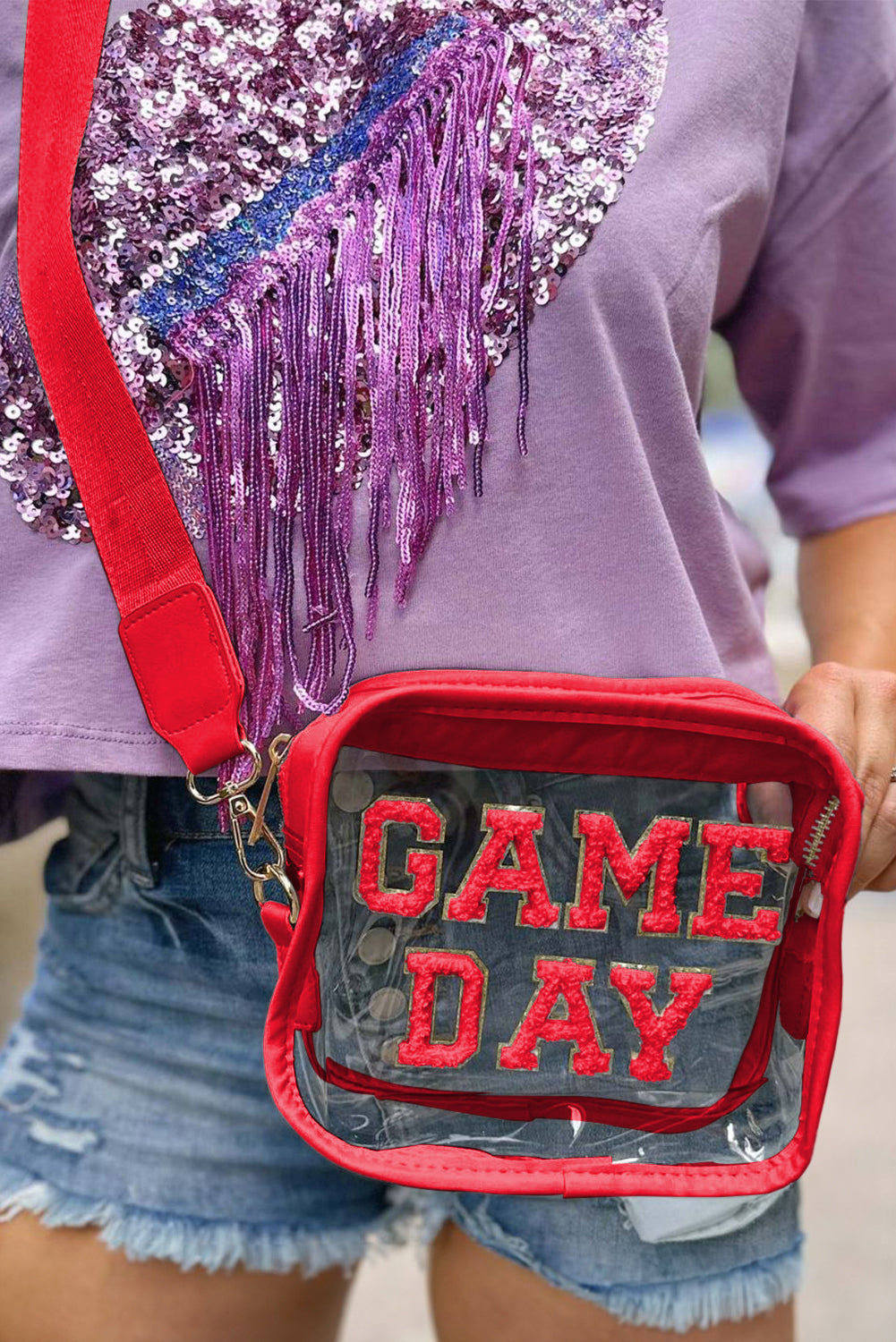 Black Clear PVC GAME DAY Summer Fashion Single Shoulder Bag