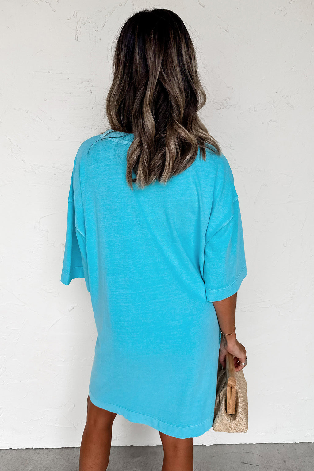 Coral Paradise Drop Shoulder Loose Casual T Shirt Mini Dress
