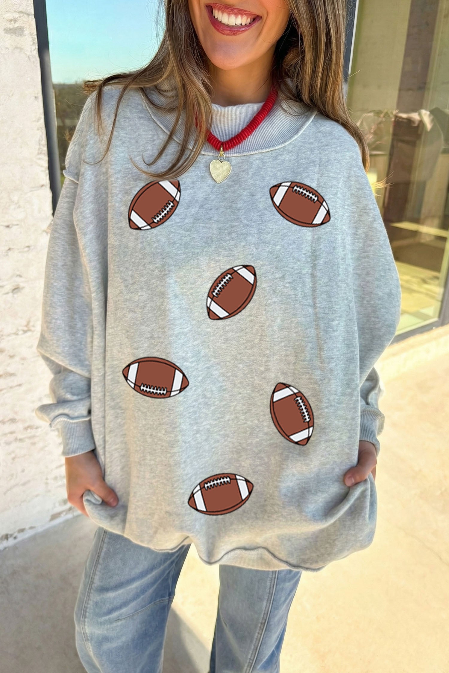 Light Grey Rugby/ GAME DAY Double Side Print Reversible Baggy Sweatshirt