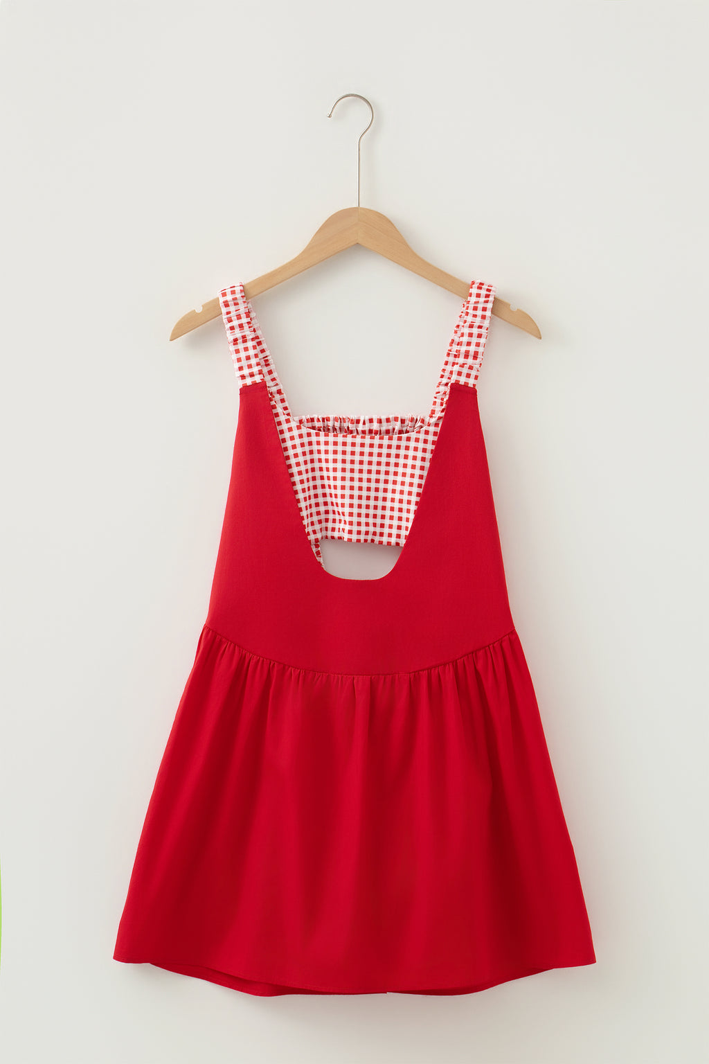 Yellow Cream Faux Two Piece Gingham Contrast Patchwork Loose Mini Dress