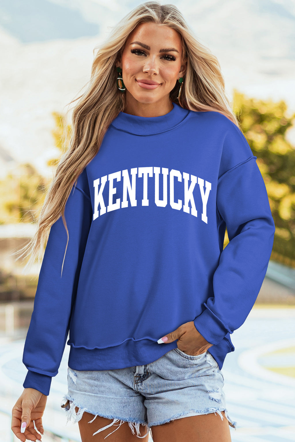 Light Grey KENTUCKY KY Letter Print Reversible High Neck Sweatshirt