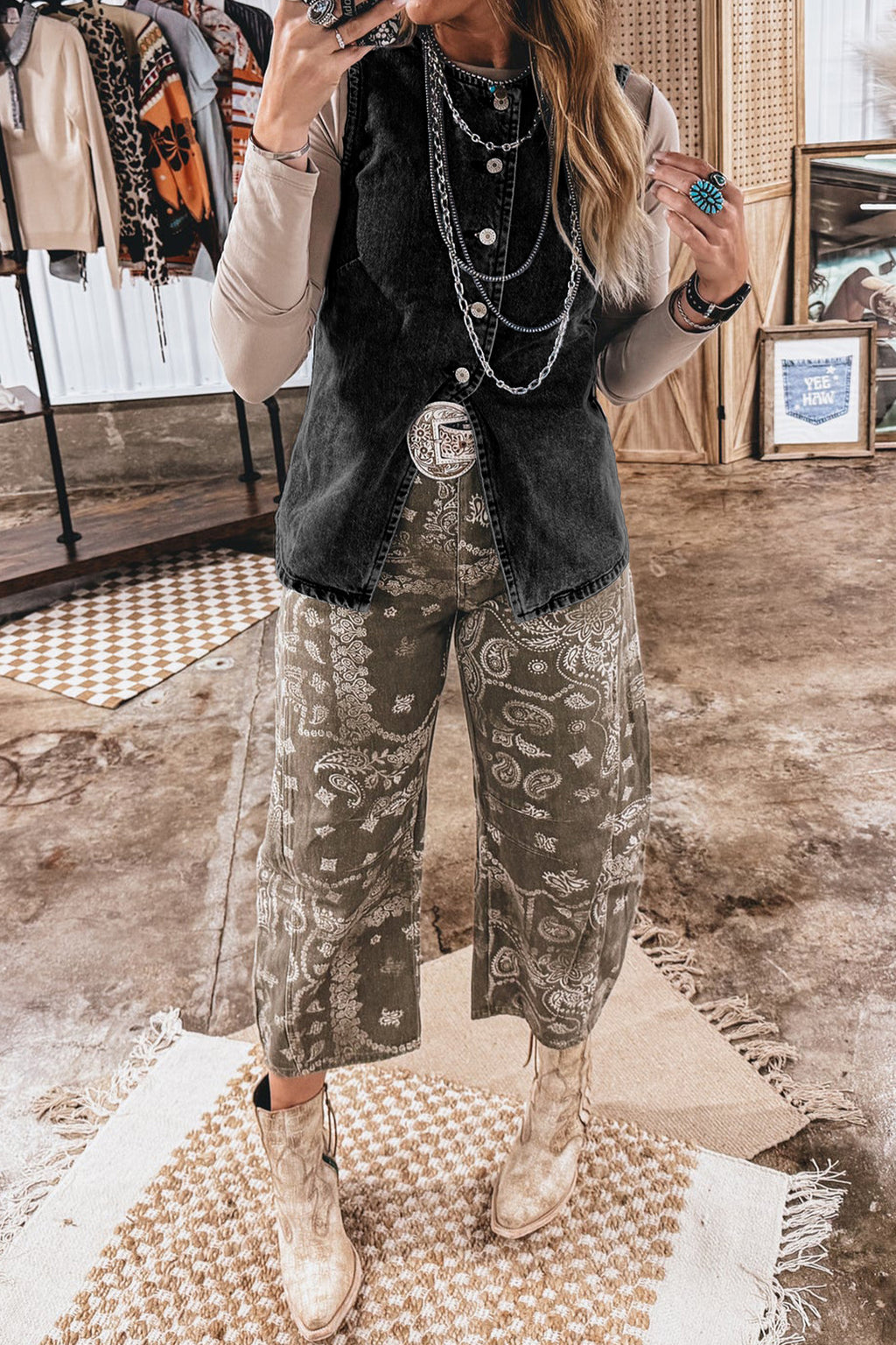 Myosotis Buttoned Front Slit Denim Vest