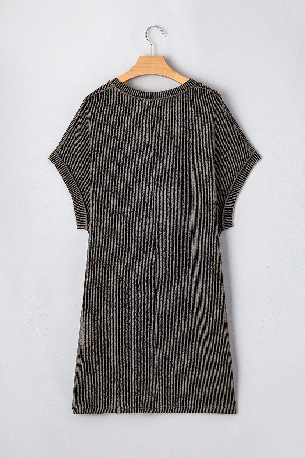 Carbon Grey Corded V Neck Plus Size Shirt Dress
