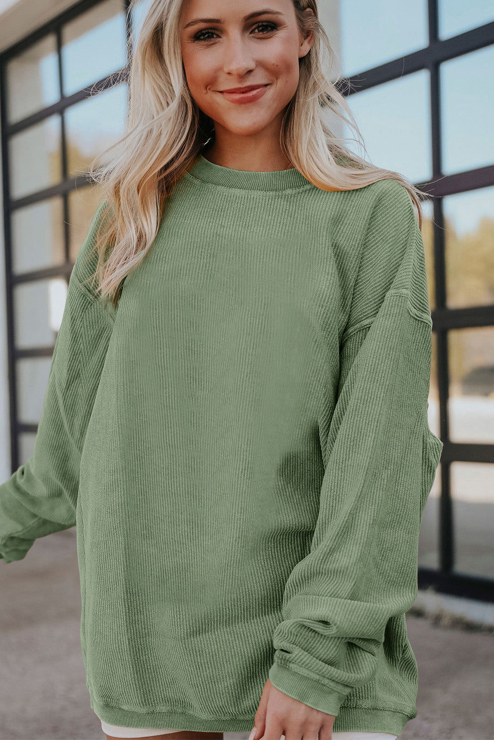Orange Plain Drop Sleeve Crinkle Rib Oversized Sweatshirt