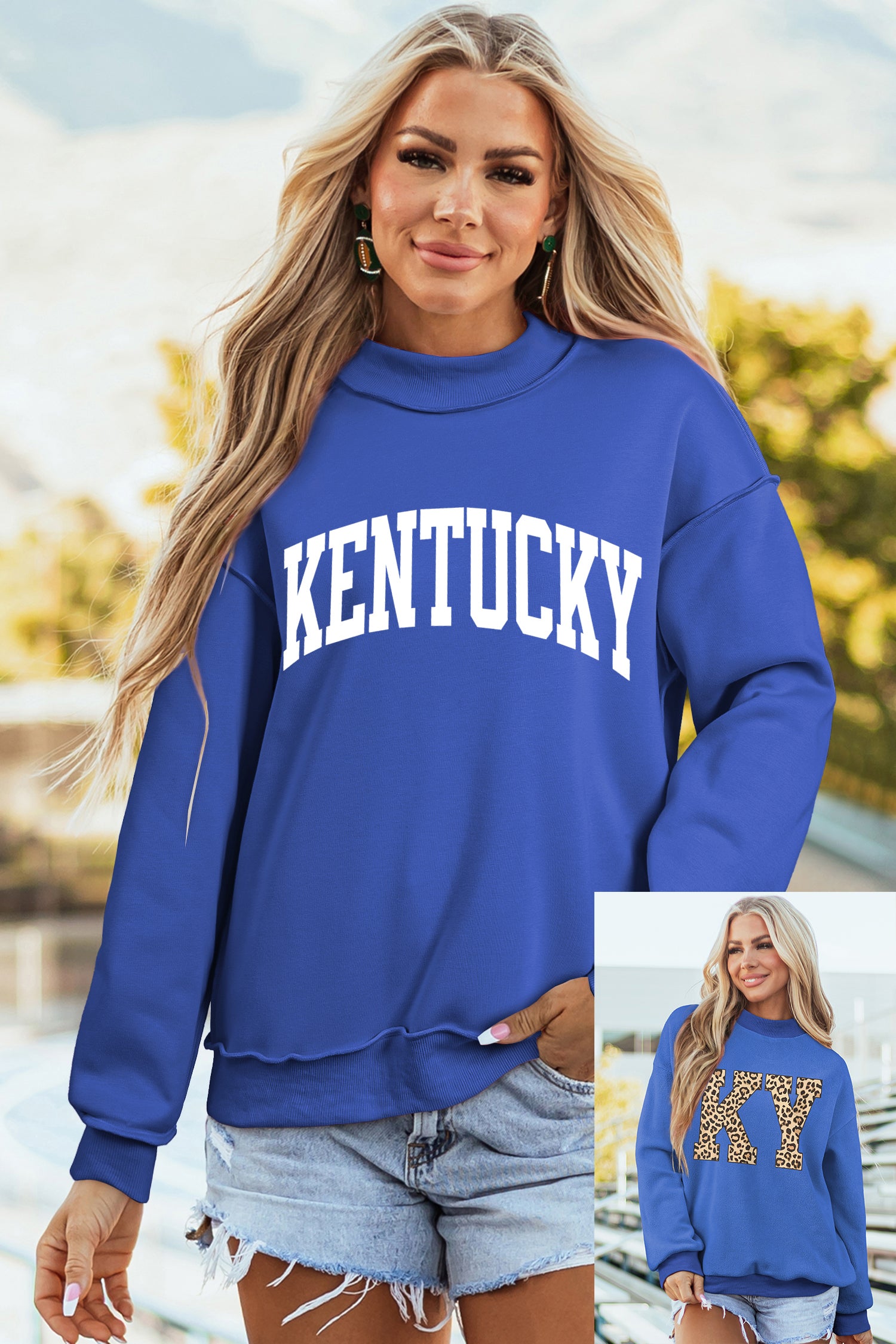 Light Grey KENTUCKY KY Letter Print Reversible High Neck Sweatshirt