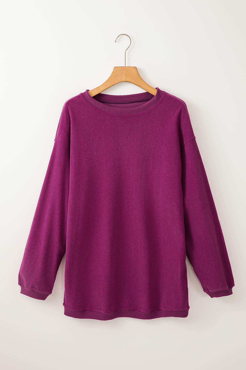Orange Plain Drop Sleeve Crinkle Rib Oversized Sweatshirt