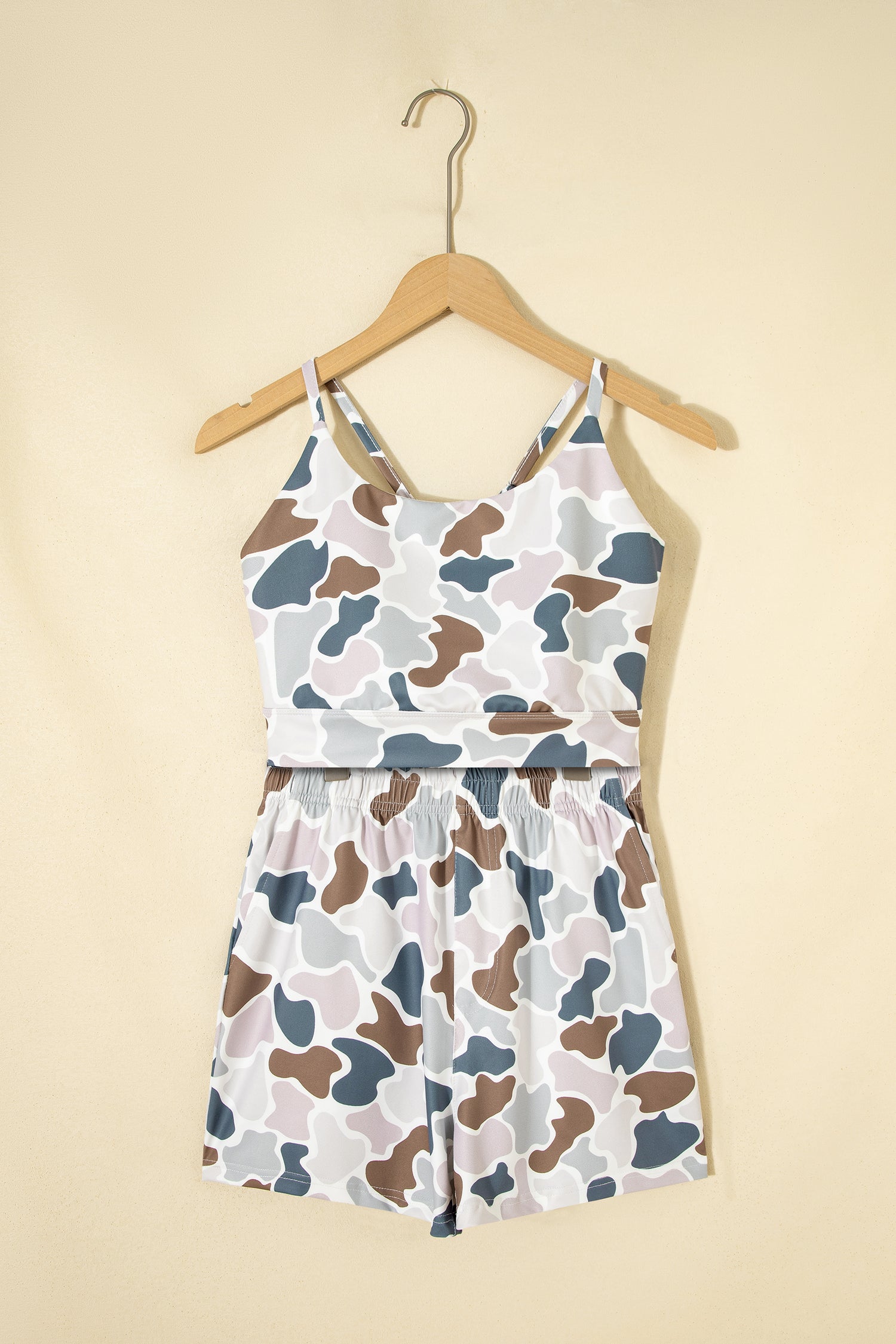 Multicolour Camouflage Printed Cropped Tank Athleisure 2pcs Short Set
