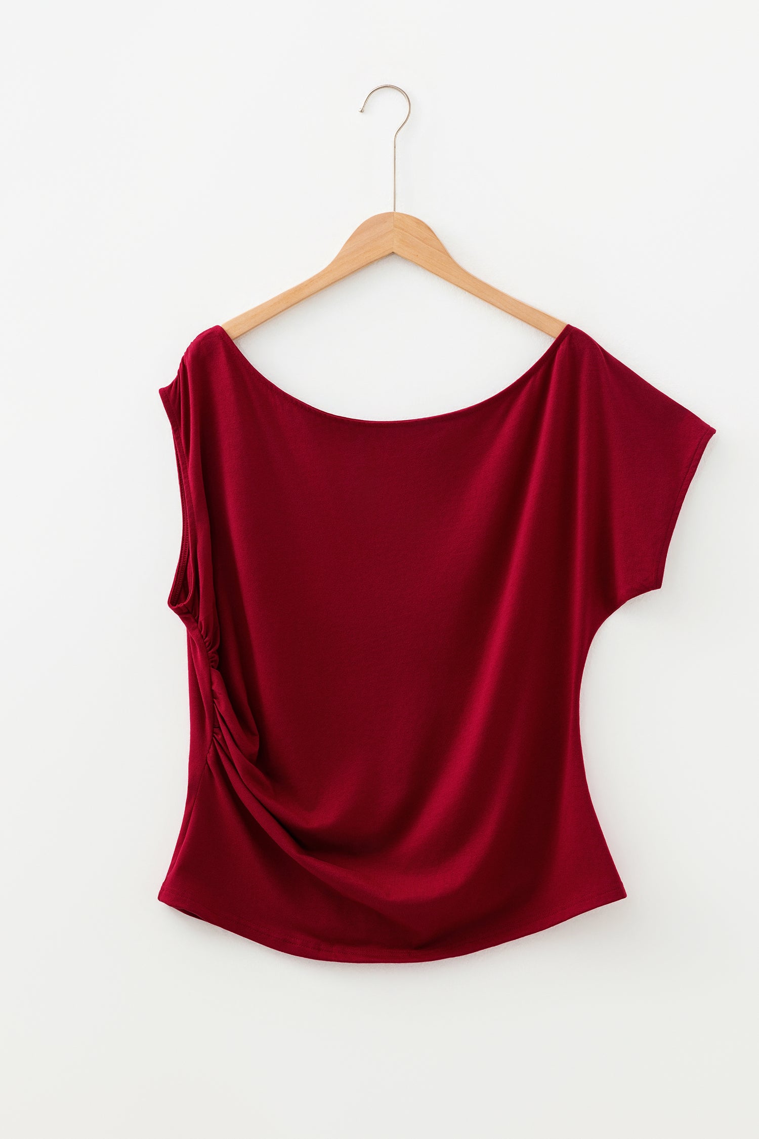 Blue Sapphire Plus Size Solid Color Asymmetric Neck Short Sleeve Blouse