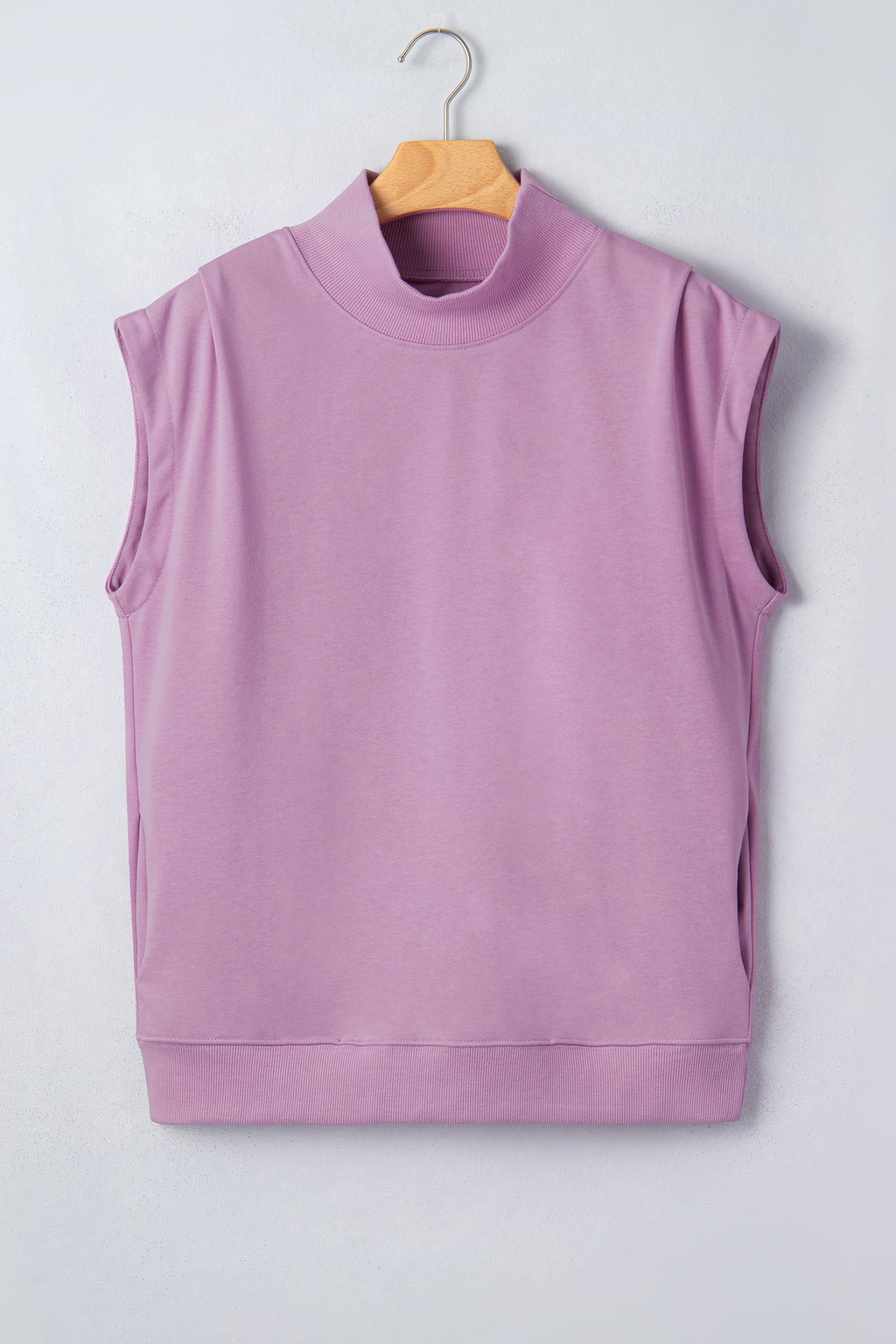 Black Solid Color High Neck Cap Sleeve Loose Top