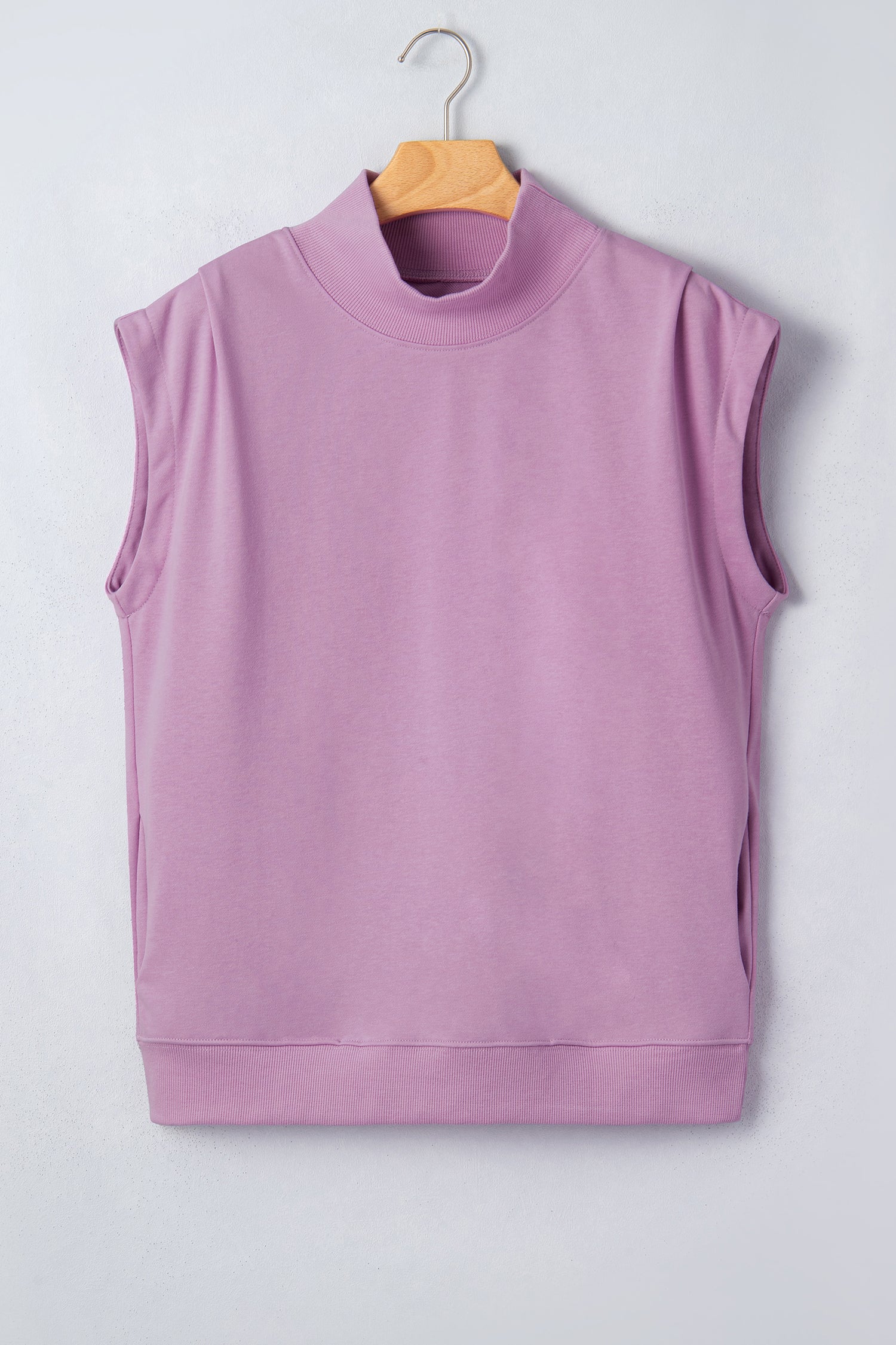 Black Solid Color High Neck Cap Sleeve Loose Top