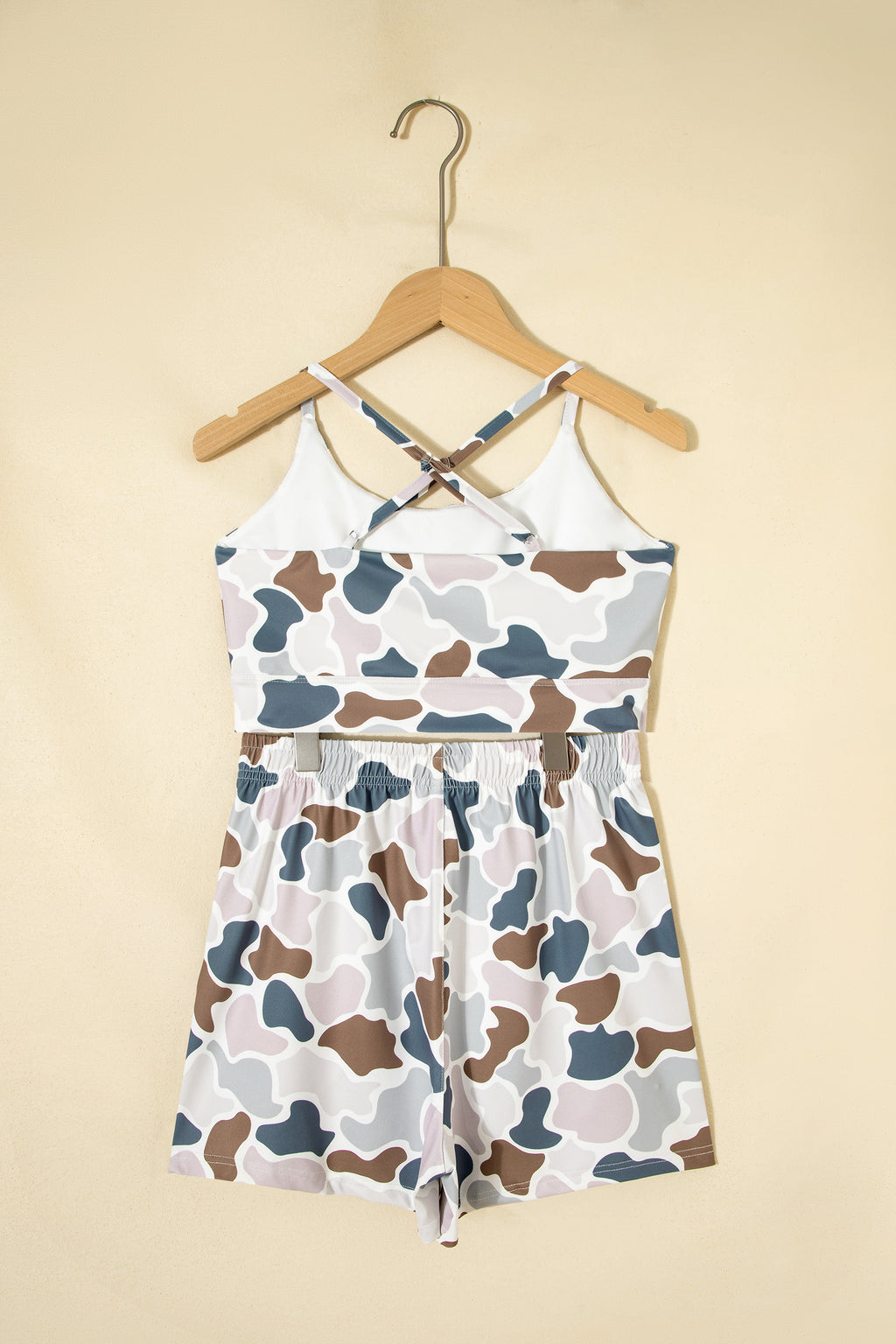 Multicolour Camouflage Printed Cropped Tank Athleisure 2pcs Short Set