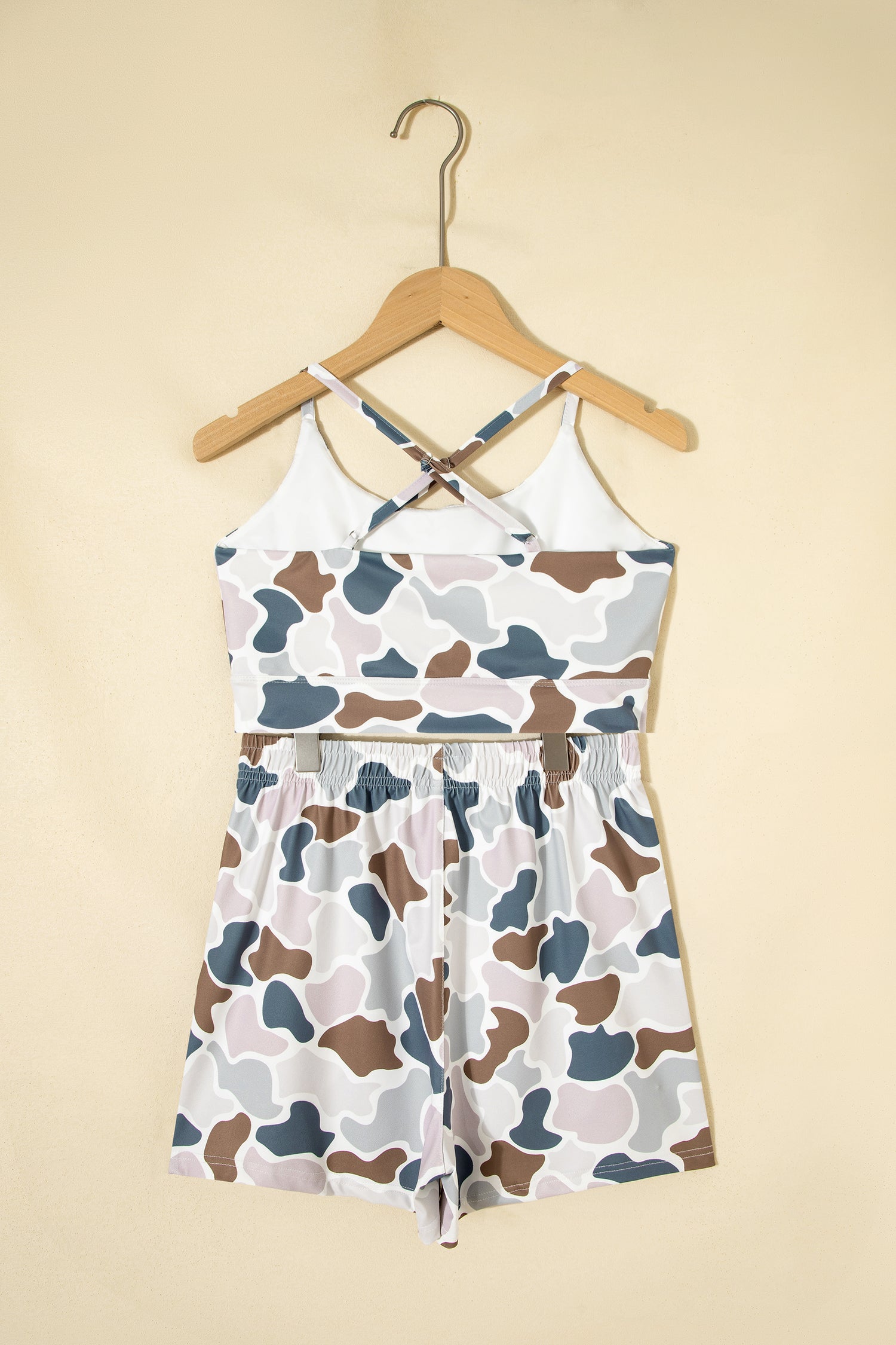 Multicolour Camouflage Printed Cropped Tank Athleisure 2pcs Short Set
