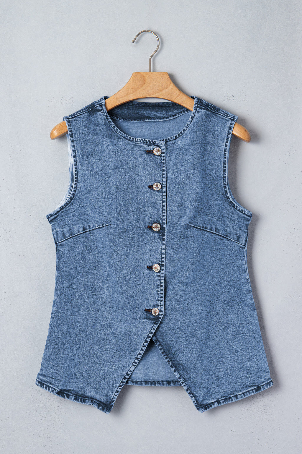 Myosotis Buttoned Front Slit Denim Vest