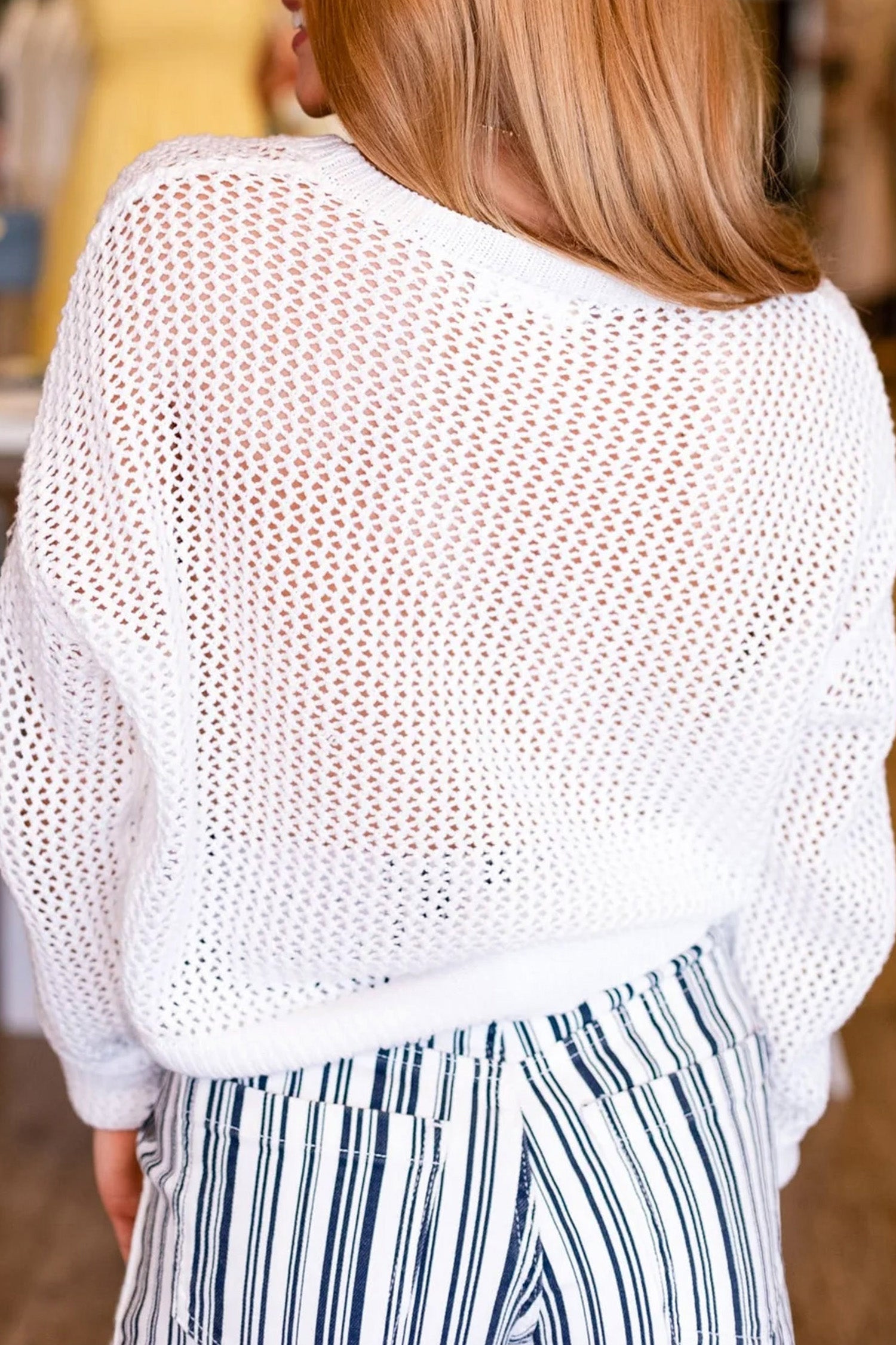 White Chenille BEACH Lettering Hollow Out Knit Casual Sweater