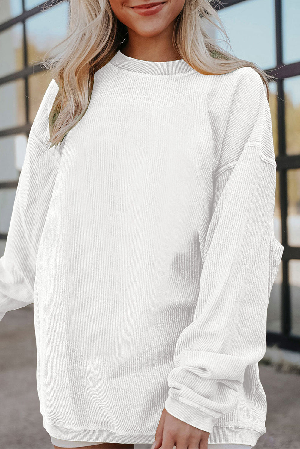 Orange Plain Drop Sleeve Crinkle Rib Oversized Sweatshirt