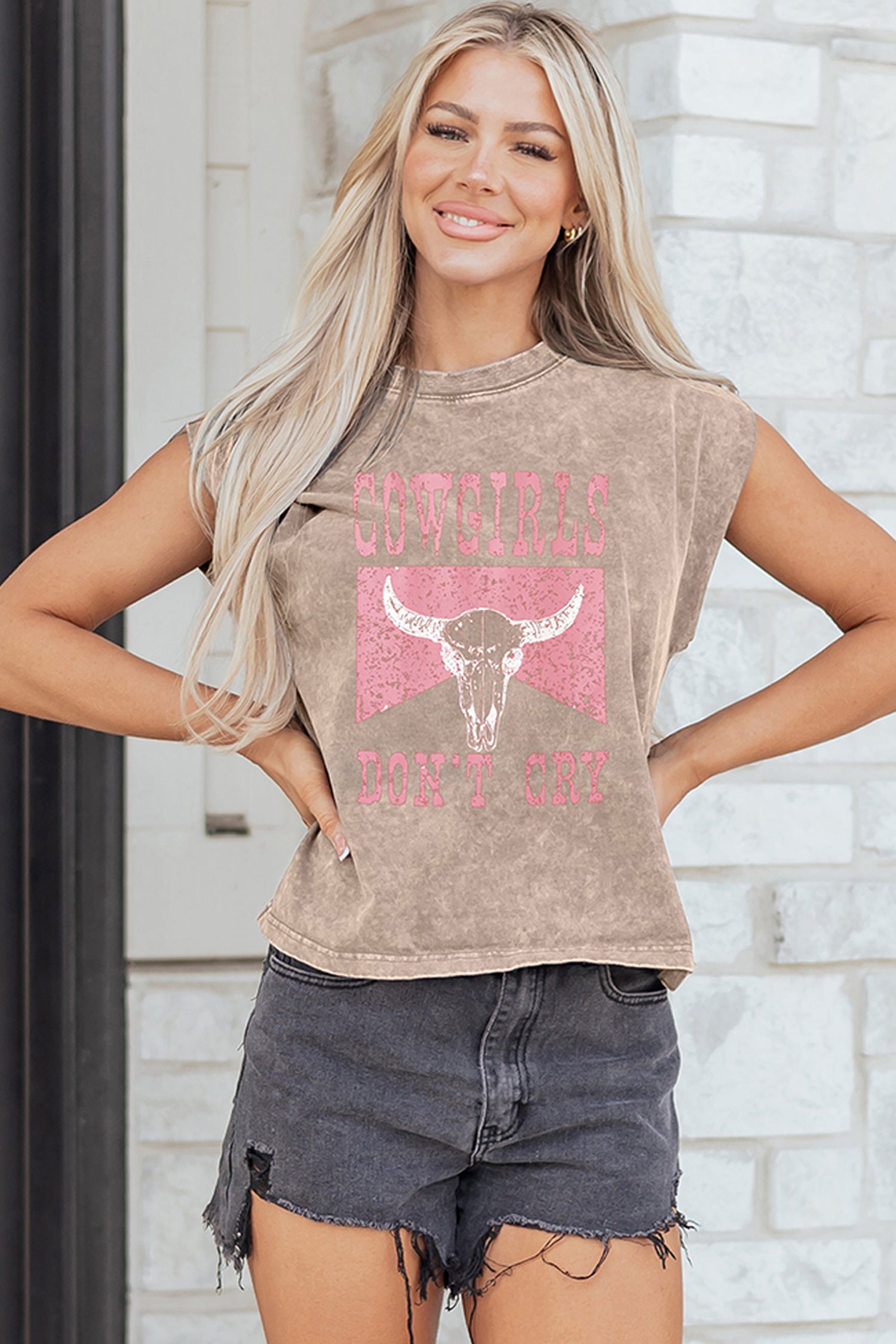 Sleet Cowboy & Beer Western Graphic Mineral Wash Tank Top